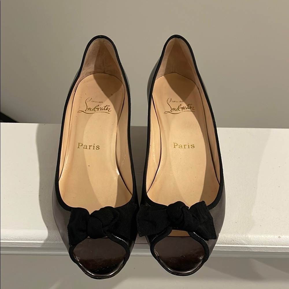 Christian Louboutin Black Bow Peep Toe Heels